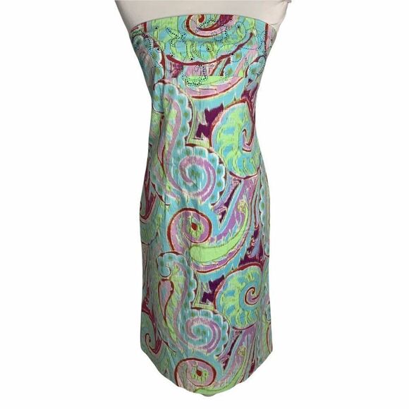 Ruth Strapless Embellished Midi Dress 8 Blue Paisley Stretch A Line - Picture 1 of 6